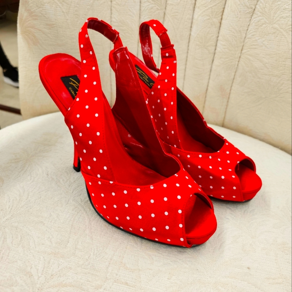 Pinup Couture red polka dot heels